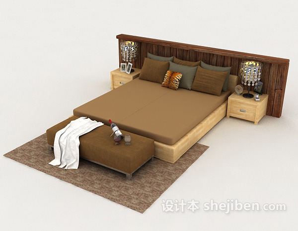 现代风格现代简约实木居家床3d模型下载