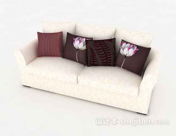 免费家居花纹白色双人沙发3d模型下载