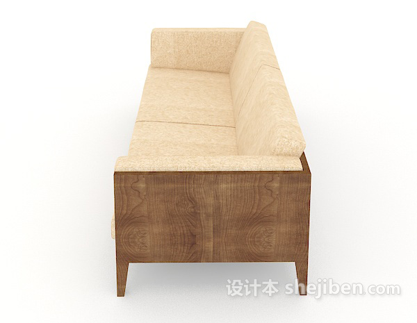 设计本黄色家居木质双人沙发3d模型下载