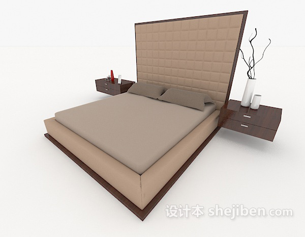 商务简单棕色双人床3d模型下载