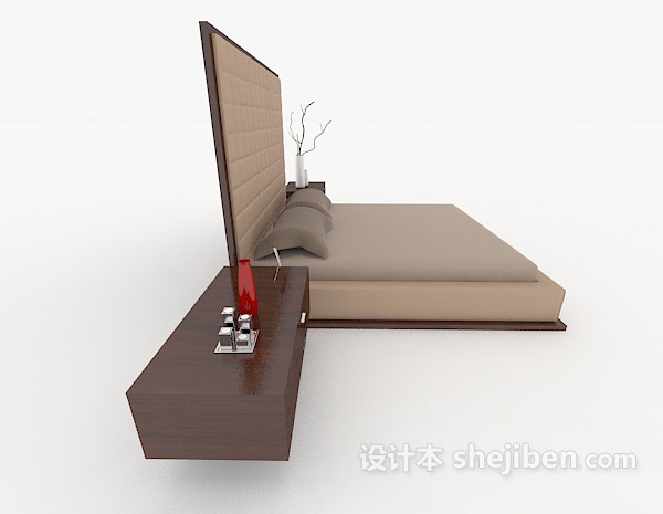 设计本商务简单棕色双人床3d模型下载