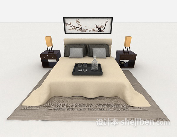 中式风格新中式风格家居床3d模型下载