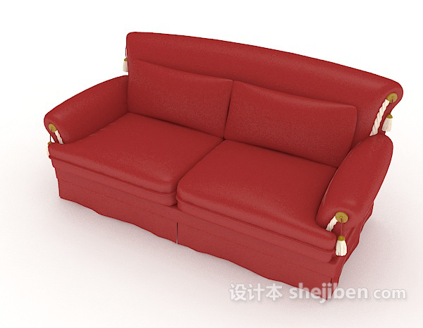 免费家居红色简约双人沙发3d模型下载