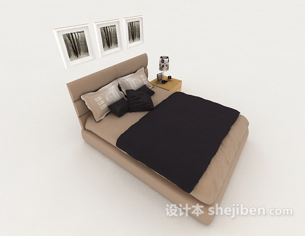 免费简单型现代居家双人床3d模型下载