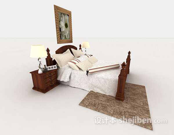 设计本简欧式风格双人床3d模型下载