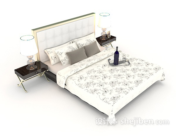 现代木质花纹双人床3d模型下载