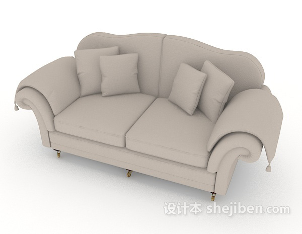 免费欧式休闲简约灰色双人沙发3d模型下载
