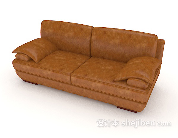 免费黄棕色皮质双人沙发3d模型下载