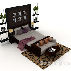 新中式居家床3d模型下载