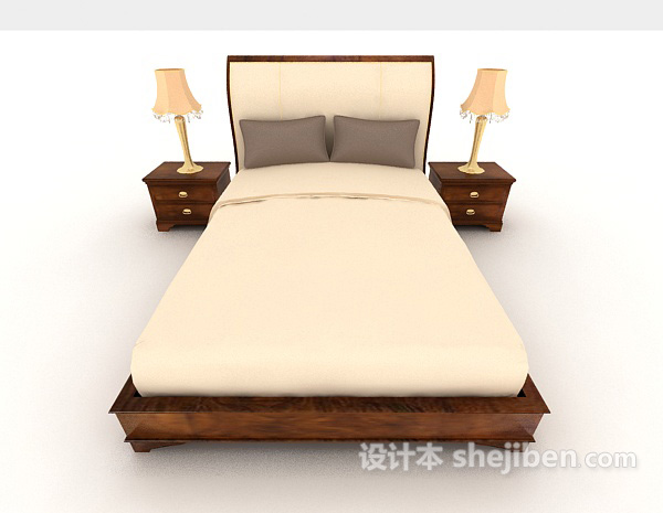 欧式风格欧式风格简单实木双人床3d模型下载