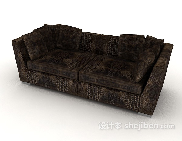 免费深棕色个性休闲双人沙发3d模型下载