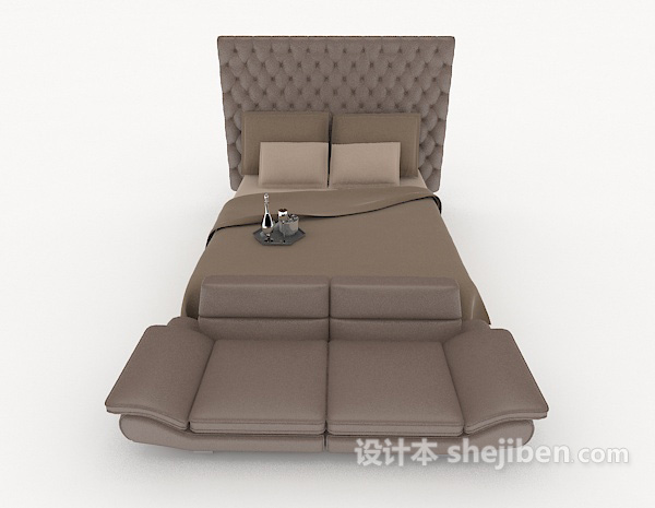 现代风格灰棕色简约家居双人床3d模型下载