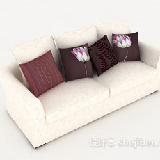 家居花纹白色双人沙发3d模型下载