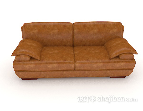 现代风格黄棕色皮质双人沙发3d模型下载