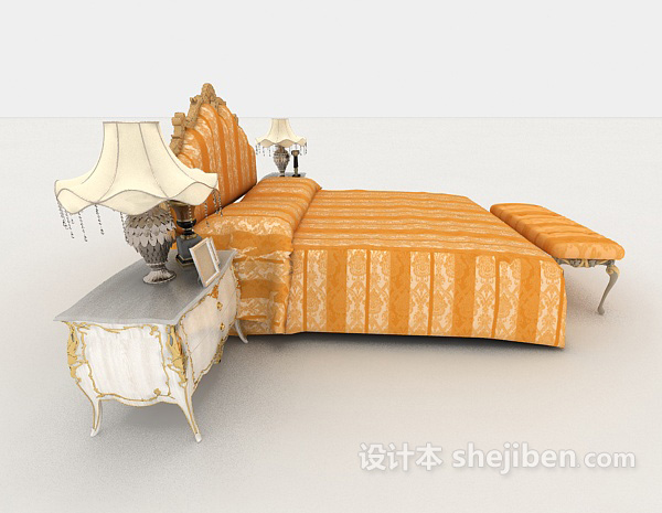 设计本欧式清新家居床3d模型下载