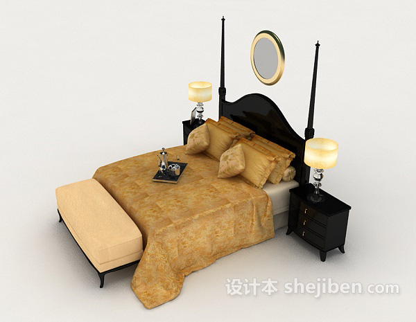 设计本欧式简约黄色双人床3d模型下载