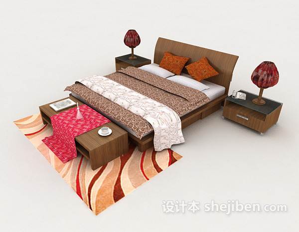 简单新中式双人床