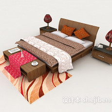 简单新中式双人床3d模型下载