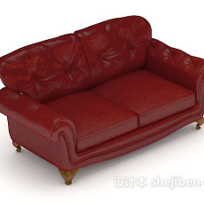 皮质红色双人沙发3d模型下载