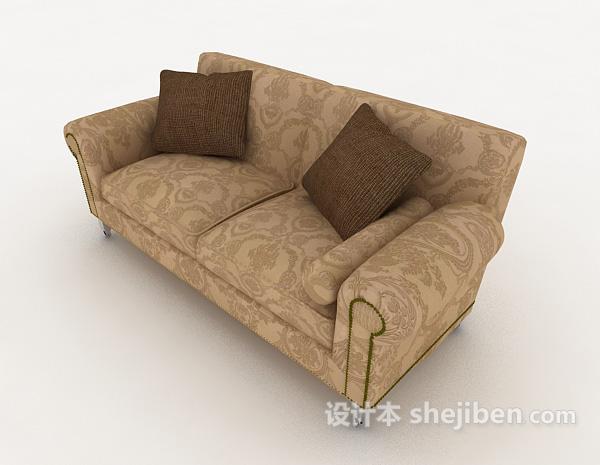 棕色花纹家居双人沙发3d模型下载