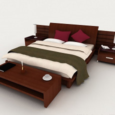 新中式木质床3d模型下载