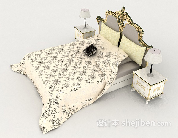 设计本欧式花边双人床3d模型下载