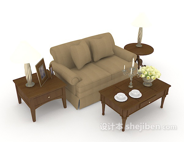 家居木质棕色双人沙发3d模型下载