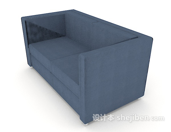 免费蓝色简单双人沙发3d模型下载