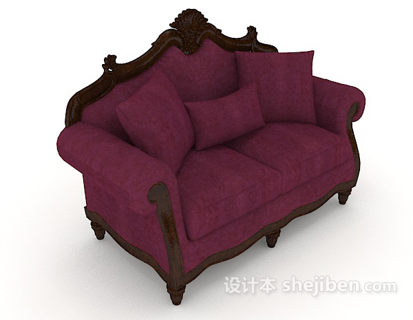 欧式复古紫色双人沙发