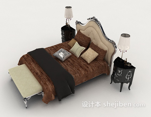 设计本欧式家居木质双人床3d模型下载