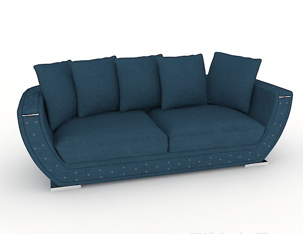 现代风格蓝色简约双人沙发3d模型下载