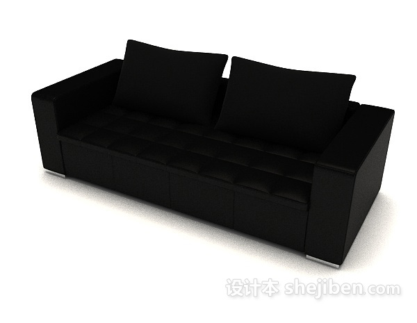 免费简约现代黑色双人沙发3d模型下载