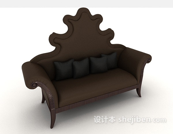 免费深色欧式居家双人沙发3d模型下载