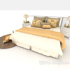 简约家居黄色木质双人床3d模型下载