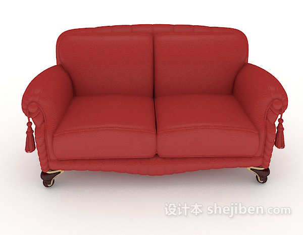 现代风格红色家居简单双人沙发3d模型下载