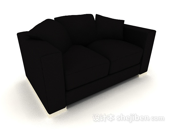 黑色家居木质双人沙发3d模型下载