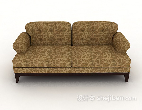 欧式风格欧式复古棕色双人沙发3d模型下载