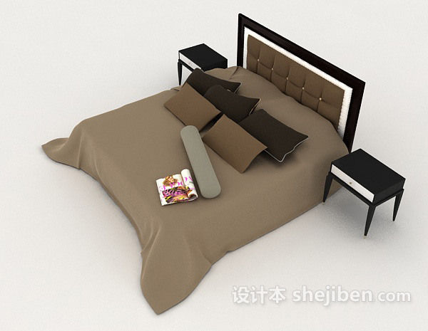 设计本现代棕色简约家居双人床3d模型下载