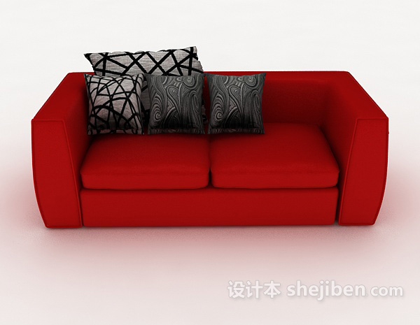 现代风格大红色居家双人沙发3d模型下载