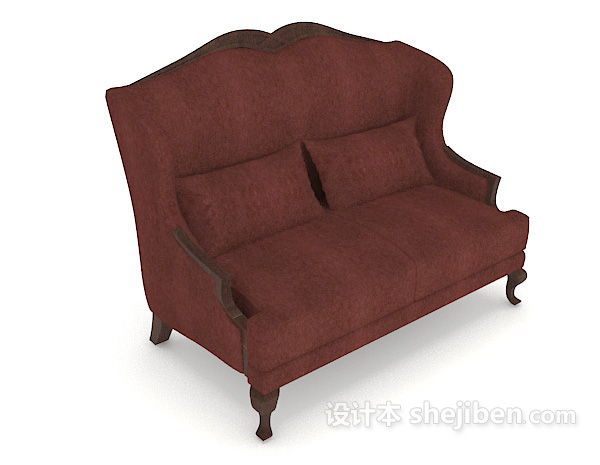 欧式红色木质双人沙发3d模型下载