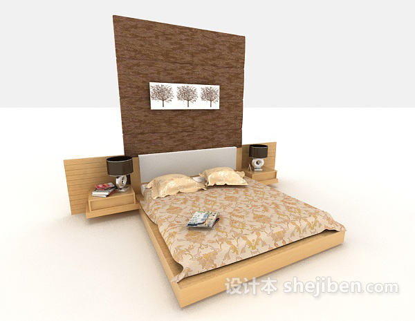 免费居家简单双人床3d模型下载