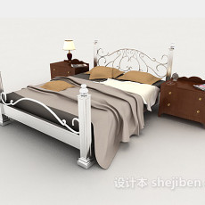 家居简单灰色双人床3d模型下载