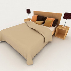 家居简约木质棕色双人床3d模型下载