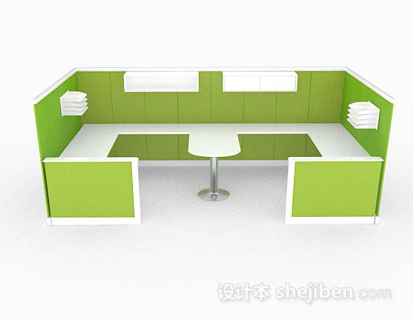 现代风格绿色双人办公桌子3d模型下载