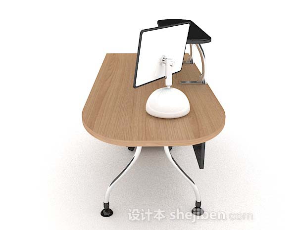 设计本现代简单木质黄棕色办公桌3d模型下载