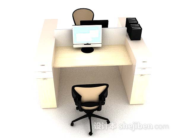 设计本木质简单办公桌椅组合3d模型下载
