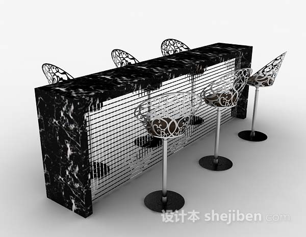 现代黑色吧台桌椅组合3d模型下载