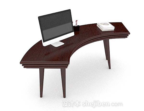 设计本简约木质弧形办公桌3d模型下载