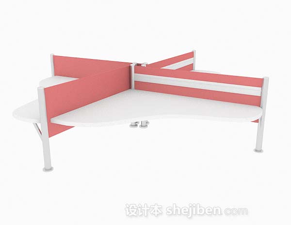 现代风格粉色四人座办公桌3d模型下载