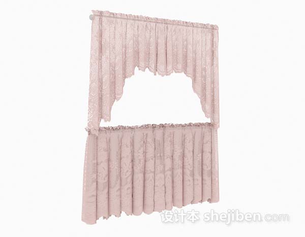 现代风格粉色可爱窗帘3d模型下载